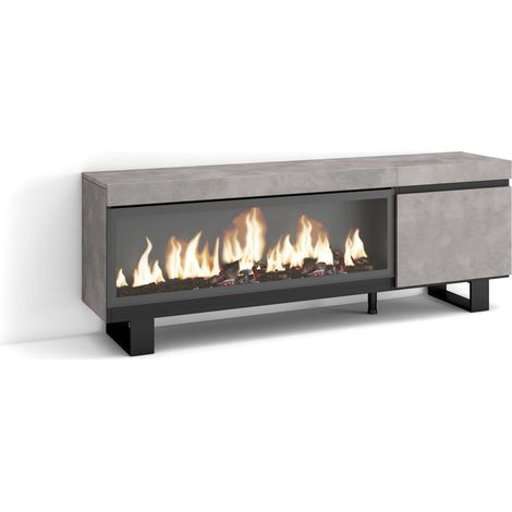 Meuble TV Banc Télé Grand Espace de Rangement 160 pour Les TV jusqu'à 65" Cheminée électrique XXL Design Industriel Style Moderne Ciment (1/5)