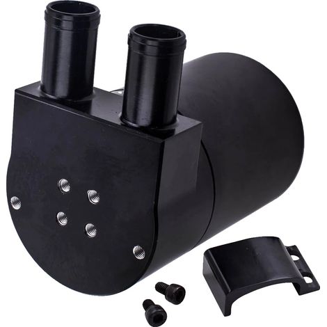 Depósito de recuperación de aceite de motor, aluminio mecanizado, entrada de 19 mm, diseño de doble separador, ajuste universal, aplicaciones automotrices. (1/5)