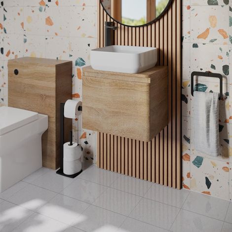 Bathroom Cloakroom Vanity Unit Wall Hung Countertop Wash Basin Wood 500mm (1/5)