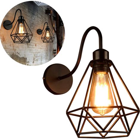 Ortviai Applique murale industrielle en fer noir avec abat-jour cage vintage – 20 cm, culot E27 (1/5)