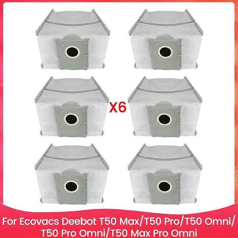 Sac à poussière de rechange pour aspirateur Ecovacs Deebot T50 Max/T50 Pro/T50 Omni/T50 Pro Omni/T50 Max Pro Omni (lot de 6) (1/5)