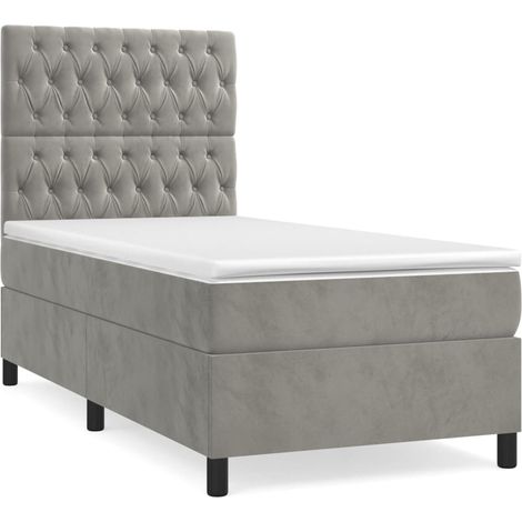 Lit simple  Lit adulte  Sommier à lattes de lit et matelas Gris clair 90x200 cm Velours