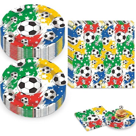 Ensemble de Vaisselle Anniversaire Foot - 20 Assiettes en Carton (18cm) et 20 Serviettes - Décoration Anniversaire Foot Idéal pour Fête Thème Football, Match de Foot et Soirée Sportive (1/5)