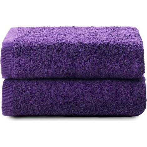 2 Serviette de bain, 100% coton, 400 g/m², 100x50 cm, absorbante, séchage rapide, violet (1/5)