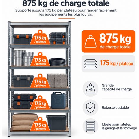 Lot de 2 étagères spéciale charge lourde 5 plateaux - 180x90x40cm - 875kg max (1/5)