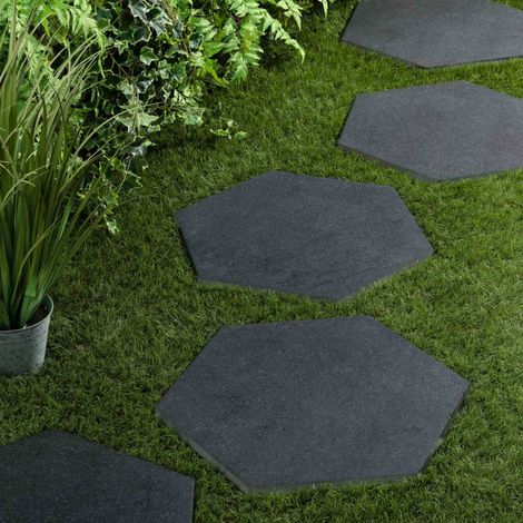 Pas japonais Hexagone Grès cérame effet Pierre Noire 60x52/60x2 cm (à l'unité) - RO'MA NATURE (1/5)