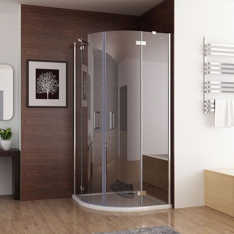 90 x 90 cm Duschkabine Runddusche Duschabtrennung Falttür Echtglas Viertelkreis mit Duschwanne Duschtasse 195cm JAS90 (1/5)
