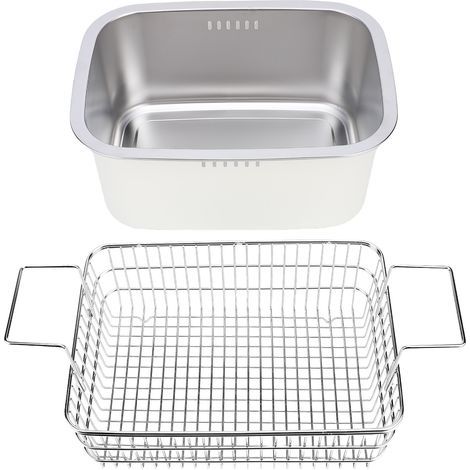 Bol à vaisselle en acier inoxydable 304, cuve à vaisselle polyvalente de 7,5 l pour évier, grand bassin à légumes, avec panier de vidange, crème (1/4)