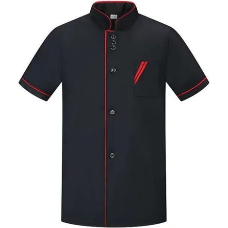 1 Piece Kitchen Jacket Black L, Short Sleeve Chef Jacket with 3 Buttons, Unisex, Breathable Workwear for Catering Bakery Uniform (1/5)