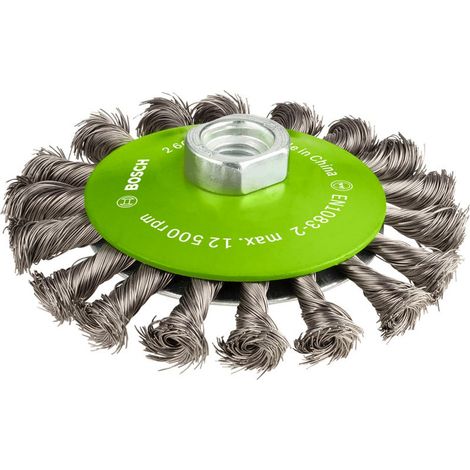 Bosch Kegelbürste, gezopfter Draht, rostfrei, 0,35 mm, 115 mm, 12500 U/min, M 14 (1/5)