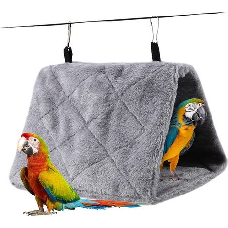 Hamac suspendu doux pour oiseaux - En peluche - Pour perroquet, calopsitte, cacatoès et autres oiseaux - Lit chaud d'hiver - Pour cage - Gris (1/5)