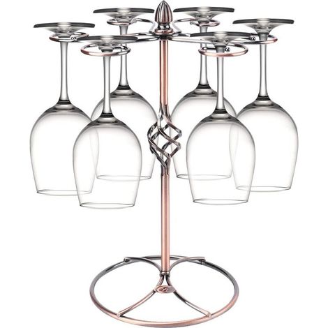 Porte Verre à Vin, Porte Gobelet Vertical avec 6 Crochets,Comptoir Verre à Vin(Bronze) (1/5)