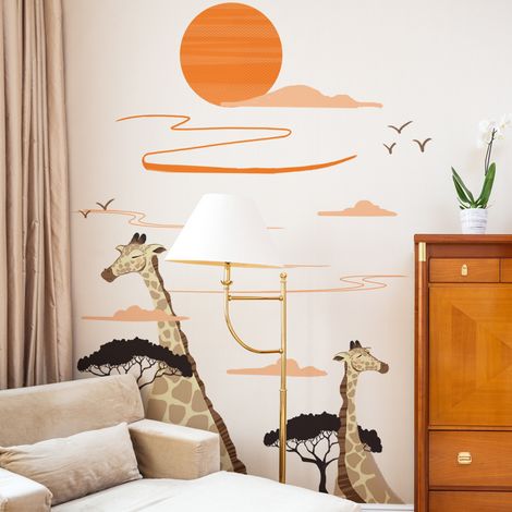 Autocollant mural salon girafe soleil décoration murale, 60x90cm, lot d'1 sticker (1/4)