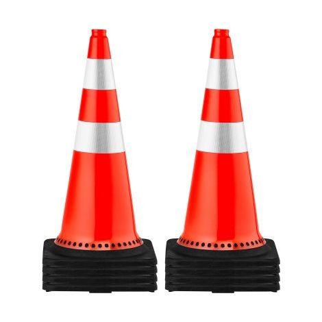 Cône Signalisation 8 Pièces 75 cm, Plot de Chantier Orange en PVC, Cône de Sécurité avec Base Lestée et Colliers Réfléchissants, pour Délimitation Stationnement d’Urgence en Route Parking (1/4)