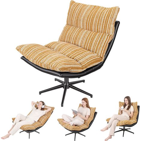 FLASIDU Bequemer Schaukelstuhl, verstellbarer Liegestuhl, Relaxsessel, 360°, verstellbare Rückenlehne, weiches abnehmbares Sitzkissen, 103 x 66 x 89 cm, Gelb (1/5)