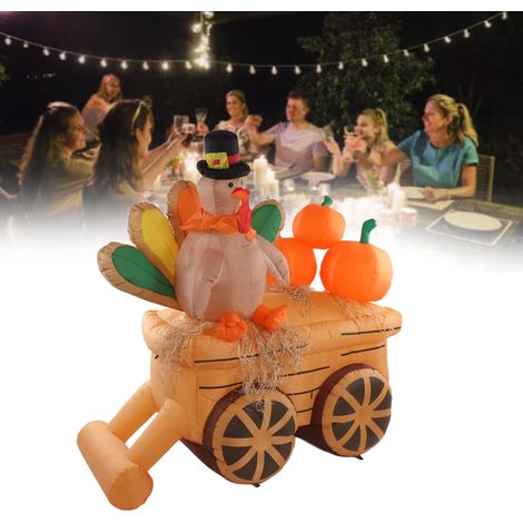 Aufblasbarer Truthahn- und Kürbiswagen mit LED-Beleuchtung, ideal für Erntedankfeste und Thanksgiving. Europäischer Standard 220–240 V. (1/5)