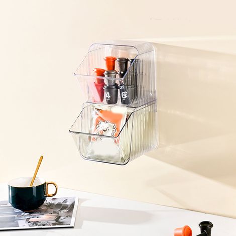 Boîte de rangement alimentaire en plastique transparent blanc, idéale pour ranger sachets de thé, café instantané, cosmétiques et rouges à lèvres. Taille unique. (1/5)