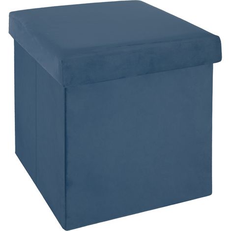 Pouf pliant Bleu foncé en velours en Polyester - 38 x 38 Cm -PEGANE- (1/2)