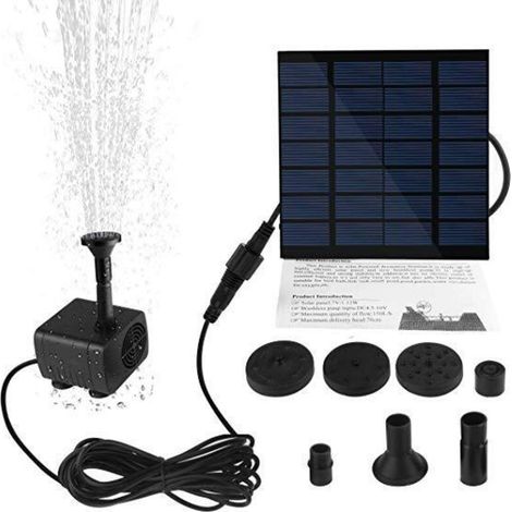 LAN Pompe de bassin de pompe solaire 1,2 W, pompe de fontaine avec 4 buses différentes, pompe de fontaine de pompe à eau solaire (1/5)