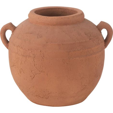 Vase rond en poterie cuivre avec anses style artisanal - Cuivre terre cuite naturel