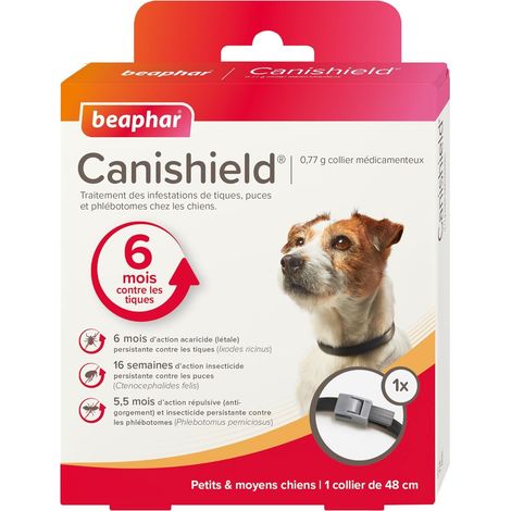 CANISHIELD 0,77 g - 1 Collier médicamenteux antiparasitaire pour Petits et Moyens Chiens - Substance Active : Deltaméthrine - Agit Contre Les tiques, Les puces et Les phlébotomes - 48 cm (1/5)