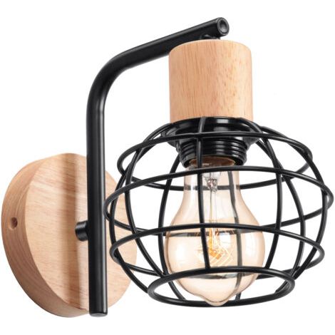 royaluxe- Lampe Murale Rétro Applique Murale Vintage Noire Lampe Murale Moderne Applique Murale En Bois Et Métal Pour Éclairage Intérieur