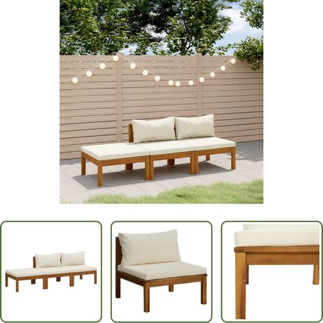 vidaXL Bois d'acacia -  Salon de jardin 3 pcs avec coussin crème Bois d'acacia solide (1/5)