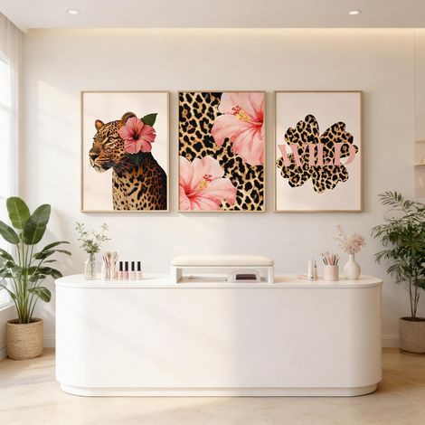 3 Tableau Leopard Rose Fleur Grand Poster Jeune Fille Décoration Murale Girly Deco Chambre Ado Fille Affiche Moderne 30 x 40lcentimètres (1/3)