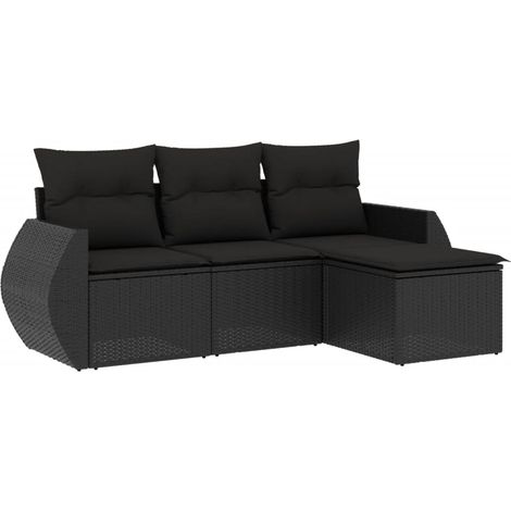 Maison Exclusive - Set Divani da Giardino 4 pz con Cuscini Nero in Polyrattan (1/3)