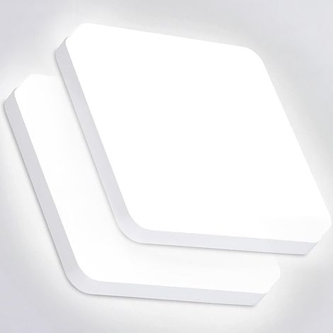 Plafonnier LED 36W Lot de 2 Luminaire Plafonnier Étanche IP44 Blanc 6500K 3240LM Carré Lumières de Salle de Bain Lampe de Plafond pour Salle de Bain, Balcon, Couloir, Cuisine, Garage (1/5)