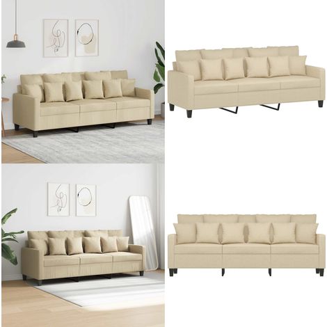 Canapé à 3 places Crème 180 cm Tissu - Canapé Trois Places - Canapé Crème - Canapé Tissu - Canapé Design - Canapé Moderne - Home & Living