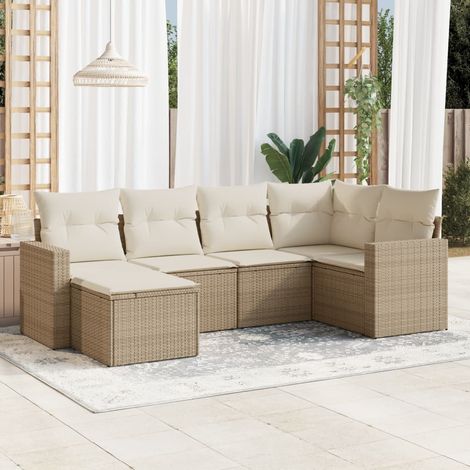 Set Divano da Giardino 6 pz con Cuscini Beige in Polyrattan vidaXL (1/3)