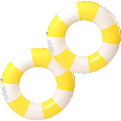 Lot de 2 bouées gonflables à rayures rétro, pour adultes et enfants, à utiliser à la piscine et à la plage en été.-AquaForge (1/4)