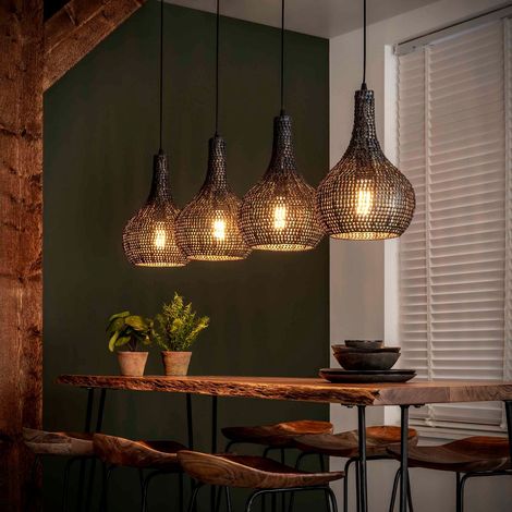 Suspension industrielle conique 4 lampes métal perforé AMORY (1/5)