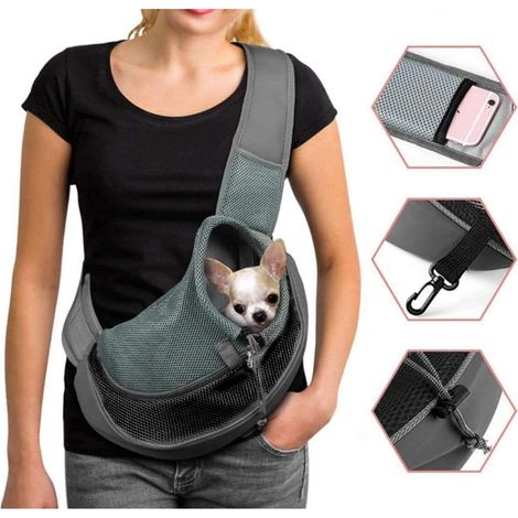 Sac de Transport Chien Sac à Bandoulière pour Chat Chiot Réglable Sac de Voyage pour Petits Animaux Sac à Main Chien avec Pochette en Filet Respirant Sacoche Chien (1/5)