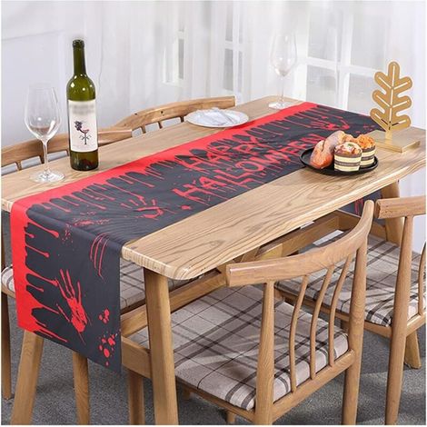 Chemin de table Halloween citrouille toile d'araignée coton lin chemin de table famille nappe table basse décoration tissu (1/3)