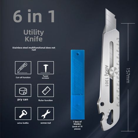 Couteau d'art robuste inox – lame 10 pouces – découpe papier/papier peint, ouverture colis, vente en gros (1/5)