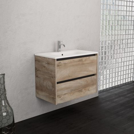 Inda - Meuble de salle de bain 2 tiroirs L.80 avec vasque mate / (1/5)