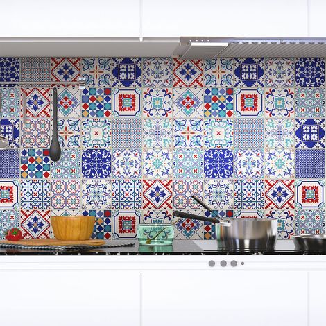 Sticker Mural Carrelage adhésif Cuisine Salle de Bain - 60 STICKERS CARREAUX DE CIMENT AZULEJOS OLIVIERA - 60stickers10x10cm (1/5)