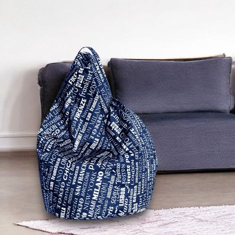 Dmora Puf con letras fantasía, azul y blanco, Medidas 80 x 120 x 80 cm, con embalaje reforzado (1/4)