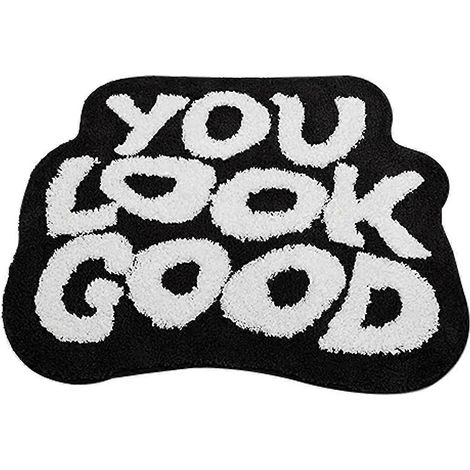 Tapis de bain « You Look Good » - Tapis de salle de bain mignons et non absorbants pour la décoration de la salle de bain, de la cuisine et du salon. (1/4)