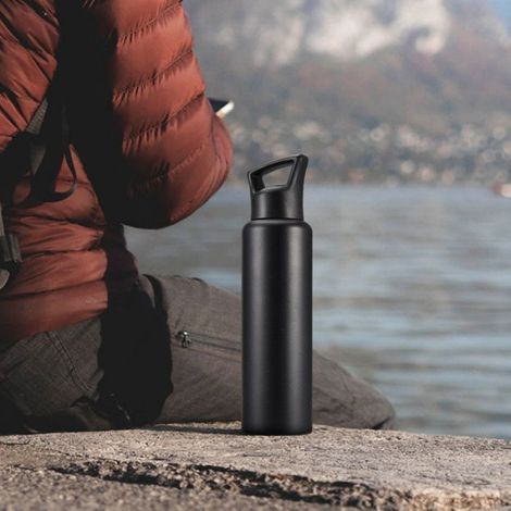 Thermos - Gourde Inox 750 ml - Noir mat - Double paroi sous vide - Chaud 12h / Froid 24h (1/5)