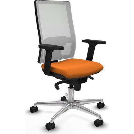 Horna sincro malla blanca similpiel naranja brazos 2D base aluminio  ruedas 65mm nailon (1/5)