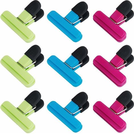 Fermeture Sachet Alimentaire, 9pcs Alimentaire D&39étanchéité Clips Plastique Pince Sachet Clip Fermeture pour Emballage Cuisine Snack et Sac Ouvert(3 Couleur, 77mm) (1/5)
