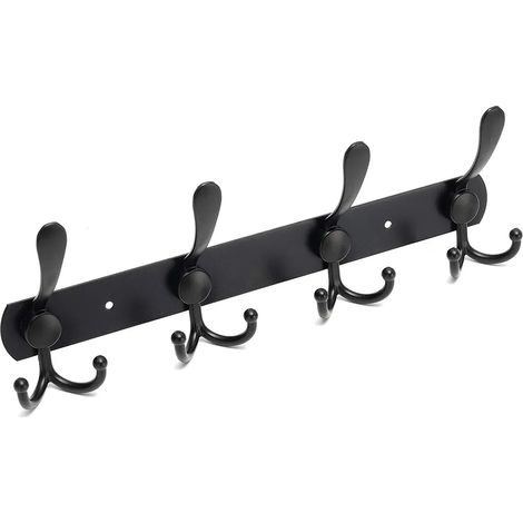 Perchero de pared, perchero de pared de acero al carbono de 2 vías, ganchos de baño sólidos para dormitorio, oficina, pasillo, negro