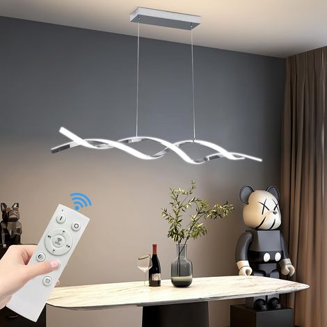 1 Lampe Suspendue LED Chromée 120cm Ondulée Dimmable 3000k-6500k Réglable Hauteur Pour Îlot Cuisine Salon