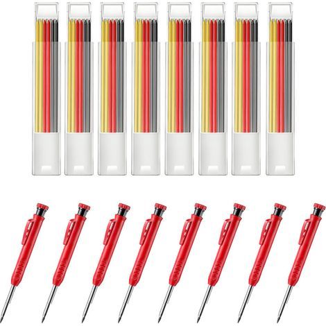 Lot de 8 porte-mines charpentier automatiques solides avec recharges crayon pour le dessin, travail du bois plomb, Noir, Jaune, Rouge (1/5)