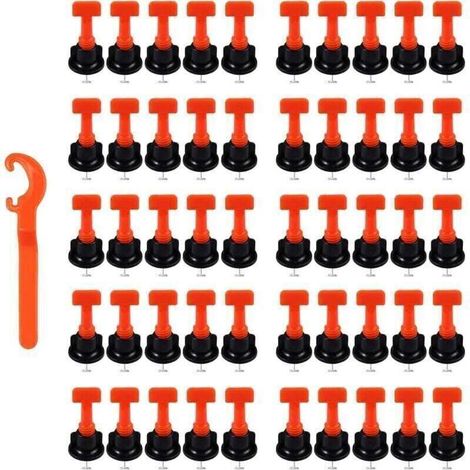 Kit de système de nivellement de carrelage réutilisable - 50 niveleurs en T et 1 clé d'espacement 2-8 mm / épaisseur 5-18 mm Construction murale en céramique (1/4)