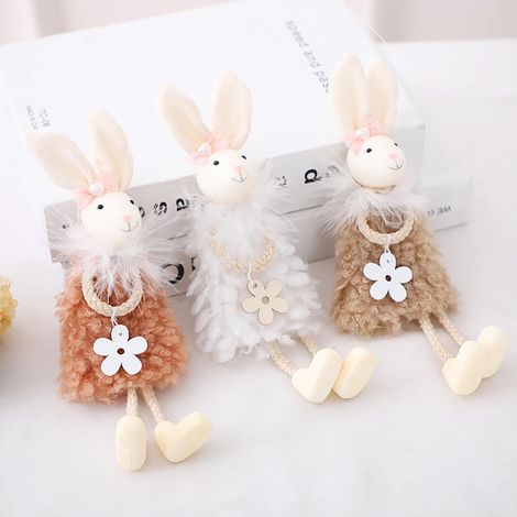 Lapin de Pâques mignon suspension décoration vitrine maison joyeuses Pâques déco fête marron 1 pièce (1/4)