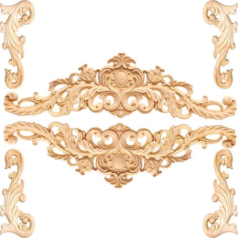 6 Pièces Moulure Décorative en Bois, Onlay Applique Sculpté, Objet Décoratif, Décalcomanie pour Sculpture, Ornements pour Meubles, 2 Styles (1/5)